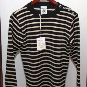 NEW NWT SNS Herning Naval Crew Neck Mens Breton Wool Sweater XS Navy Blue Raw